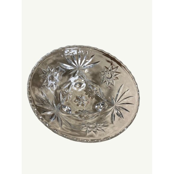 Vintage Starburst Pattern Clear Glass Footed Bowl - Picture 2 of 11
